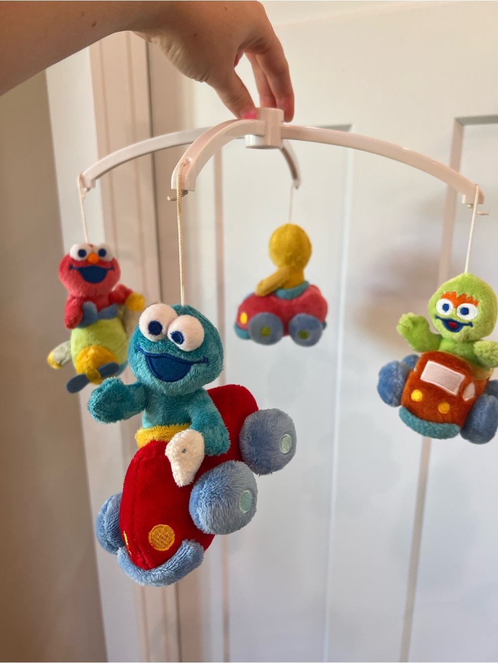 Vintage Sesame Street Plush Mobile with Blue, Red, Green, Yellow Characters